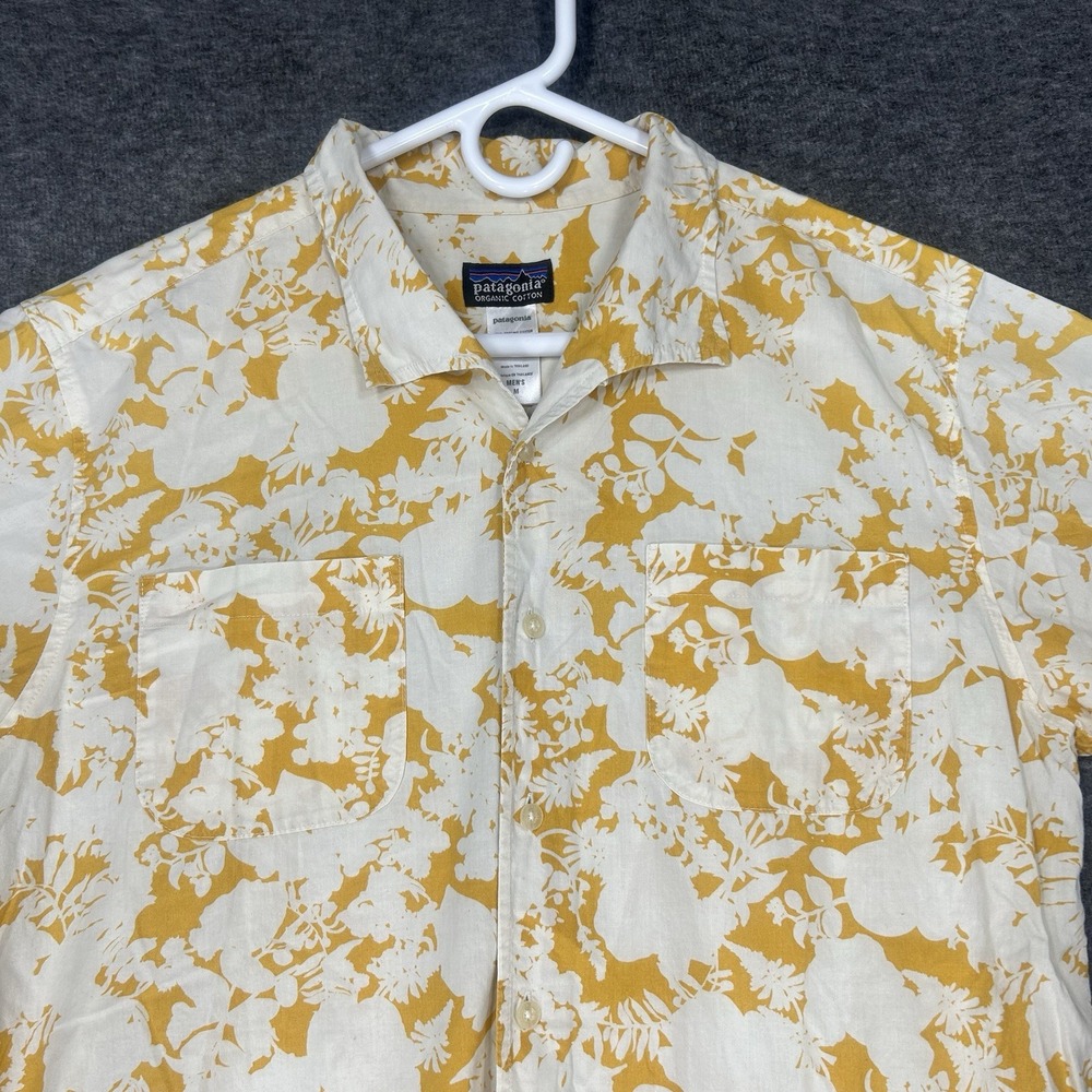 Patagonia Bollocks Shirt Mens M Oragnic Cotton Floral Hawaiian short sleeve